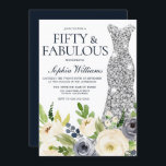 Convite Diamante Floral Branco e marinho 50º Aniversário<br><div class="desc">Marinho & White Floral Diamond Dress 50º Convite de aniversário Ver coleção correspondente em Niche e Nest Store Muitos obrigados</div>