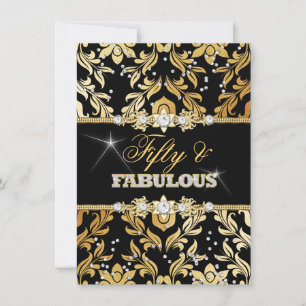 Convite Diamante Floral Dourado Damask Cinquenta e Fabulos