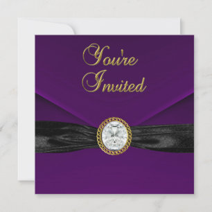 Convite Diamante Jóia Preto Ameixa Roxo Dourado