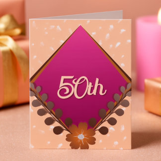 Convite Diamante Magenta Com Folhas Aniversário de 50 anos