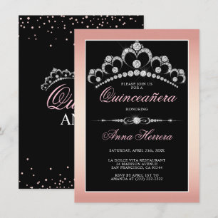 Convite Diamante Moderno Tiara Black Pink QUINCEAÑERA