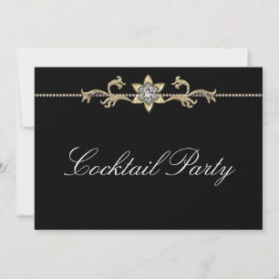 Convite Diamante Preto Branco Festa de Cocktail Preto Bran