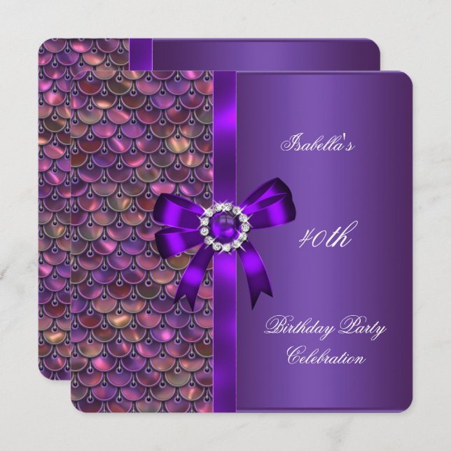 Convite Diamante Puro, Rosa, Sequins do aniversário de 40  (Frente/Verso)