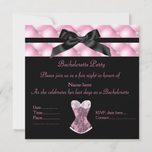 Convite Diamante rosa novo design espartilho preto elegant