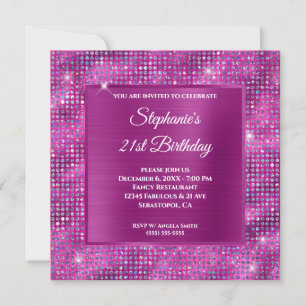 Convite Diamante Roxo Cor-de-rosa Folheado Aniversário de