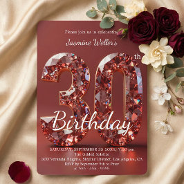 Convite Diamante Rubi Vermelho Glamouroso de 30 anos de An