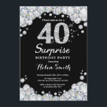 Convite Diamante Silver de aniversário de 40 anos de Convi<br><div class="desc">Convite para aniversário de 40 anos surpresa. Fundo do Quadro de Diamantes do Silver Rhinestone. Convite para o Elegante Birthday Bash. Preto e branco. Aniversário Adulto. Aniversário das mulheres. Homens Aniversário. Para mais personalização,  clique no botão "Personalizar" e use a ferramenta design para modificar este modelo.</div>