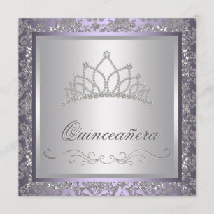 Convite Diamante Tiara Purple Quinceanera