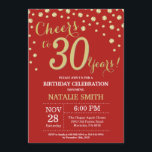 Convite Diamante vermelho e aniversário de 30 anos Dourado<br><div class="desc">aniversário de 30 anos com Fundo de Diamante Vermelho e Dourado. Dourado Confetti. Aniversário Adulto. Homens ou Mulheres Aniversário. Para mais personalização,  clique no botão "Personalizar" e use a ferramenta design para modificar este modelo.</div>