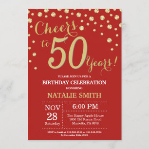Convite Diamante Vermelho e Dourado 50º Aniversário