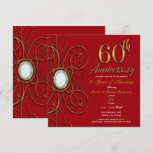 Convite Diamante Vermelho e Dourado 60 60º Aniversário
