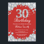 Convite Diamante Vermelho e Prateado do aniversário de 30<br><div class="desc">Convite para aniversário de 30 anos. Diamante Red e Silver Rhinestone. Convite para o Elegante Birthday Bash. Aniversário Adulto. Aniversário das mulheres. Homens Aniversário.
Para mais personalização,  clique no botão "Personalizar" e use a ferramenta design para modificar este modelo.</div>