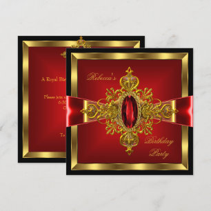 Convite Diamante Vermelho Real Dourado Arco Preto Festa de