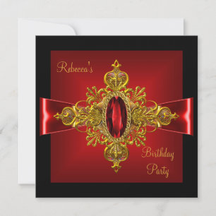 Convite Diamante Vermelho Real Jóia Dourada Arco Preto 2