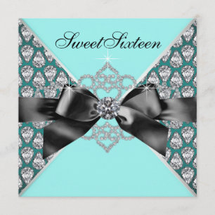 Convite Diamantes Azul Negro Negro Doce 16 Festa de aniver