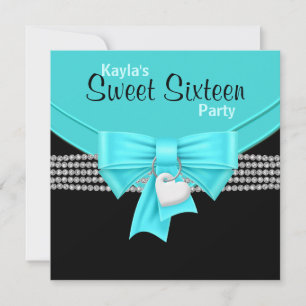 Convite Diamantes Azul Turquesa Preto Branco Festa Sweet 1