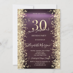Convite Diamantes Brilho Dourado Bordeaux 30º Aniversário