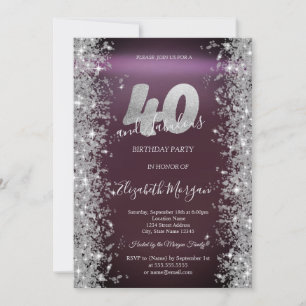 Convite Diamantes Brilho Prateado Borgonha 40º Aniversário