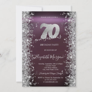 Convite Diamantes Brilho Prateado Borgonha 70º Aniversário