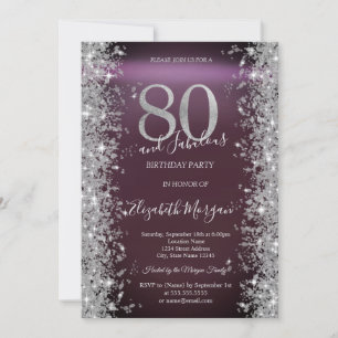 Convite Diamantes Brilho Prateado Borgonha Aniversário de