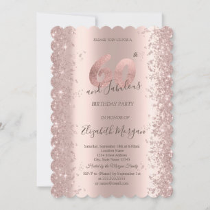 Convite Diamantes Brilho Rose Gold Aniversário de 60 anos
