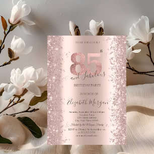 Convite Diamantes Brilho Rose Gold Aniversário de 85 Anos