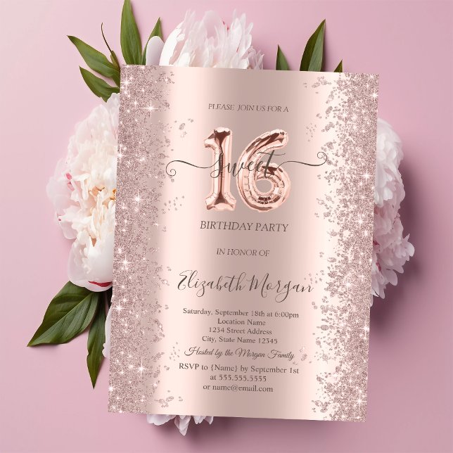 Convite Diamantes Brilho Rose Gold Doce 16 (Criador carregado)
