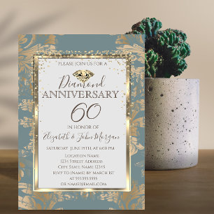 Convite Diamantes Damask Vintage Casamento Aniversário