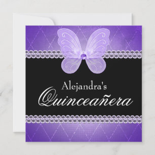 Convite Diamantes de Borboleta Purple Quinceanera