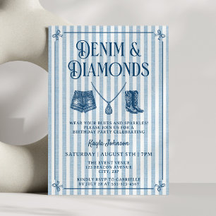 Convite Diamantes de Denim Cowgirl Costeira Esmerada Listr