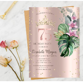 Convite Diamantes de Flores Tropicais Rosa Dourado 75. Ani