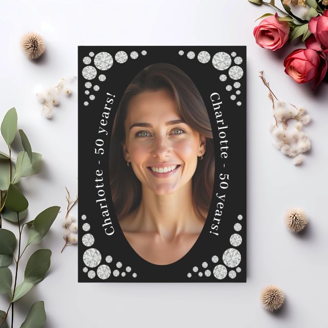 Convite Diamantes de foto preta aniversário (Criador carregado)