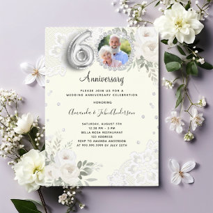 Convite Diamantes de marfim florais 60º aniversário de cas