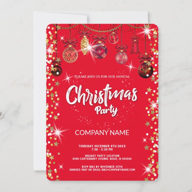 Convite Diamantes de ornamento vermelhos de Natal, flocos  (Frente)