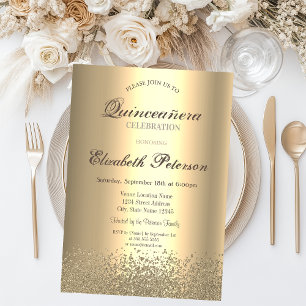 Convite Diamantes de Ouro Falso Modernos Quinceañera de Ou