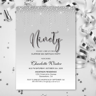 Convite Diamantes de Prata Glamorosos Surpresa 90 Anivers