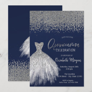 Convite Diamantes de Prata,Vestido de Lantejoulas Azul Qui
