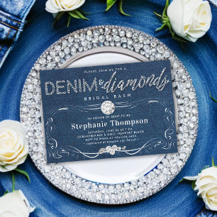 Convite Diamantes Denim Flourish Classy Bridal Bash Chá