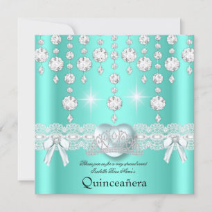 Convite Diamantes do Coração de Silver Teal de Quinceanera