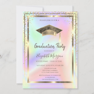 Convite Diamantes Dourados, Grad Cap Aquarela Holográfico