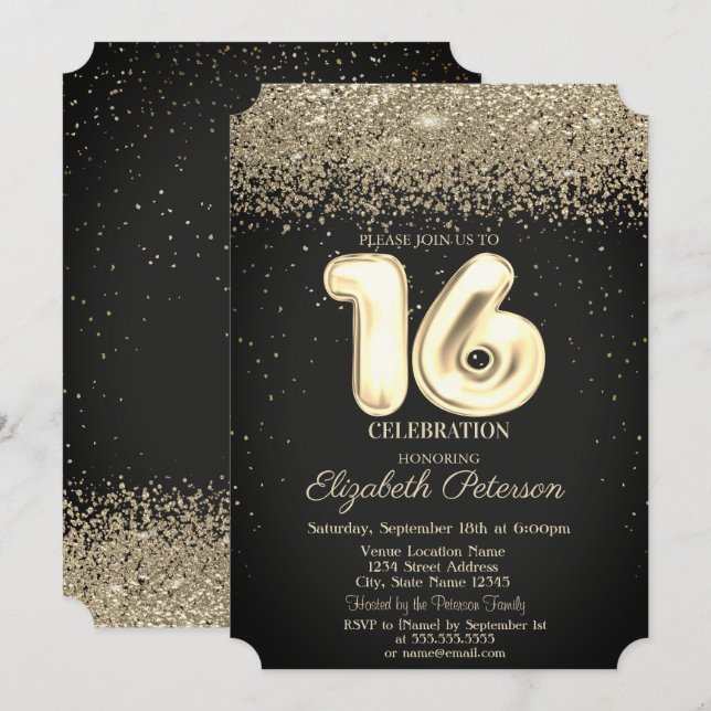 Convite Diamantes Dourados modernos do Quic Confetti Sweet (Frente/Verso)