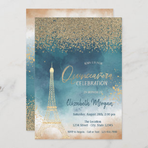 Convite Diamantes Dourados,Tinta Torre Eiffel SplashQuince