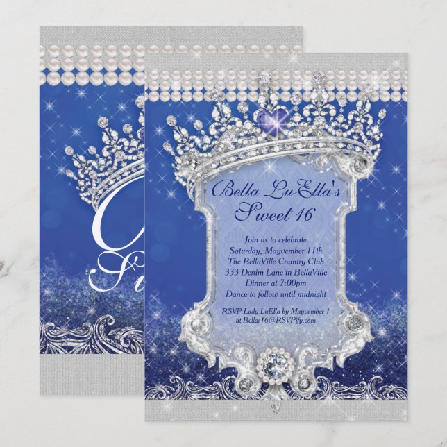 Convite Diamantes e Bling Sweet 16 Quince Invtions (Frente/Verso)