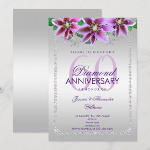 Convite Diamantes e Flores Sofisticados 60º Aniversário de
