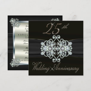 Convite Diamantes Elegantes 25º Aniversário de Bodas de Pr