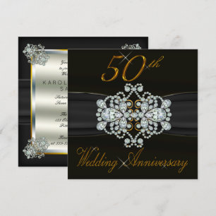 Convite Diamantes Elegantes 50º Aniversário de Bodas de Ou