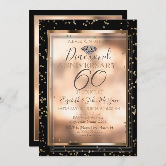 Convite Diamantes Elegantes Chic, Quadro Casamento Anivers (Frente/Verso)