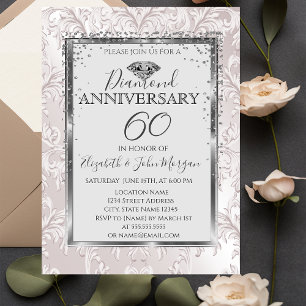 Convite Diamantes Elegantes Damasko Aniversário de Casame