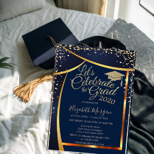 Convite Diamantes Elegantes para Touca de Formatura Azul M