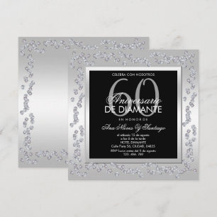 Convite Diamantes Elegantes Prata 60º Aniversário de Casam